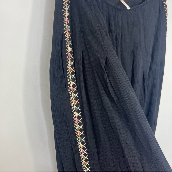 Free People Size 2 Santoshi Black Wide Leg Embroidered Boho Gauzy Pants B5 - Picture 2 of 12